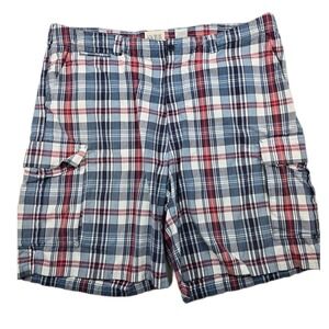 626 Blue Cargo Shorts Mens 44 Blue Red White Plaid 100% Cotton Vintage Surplus